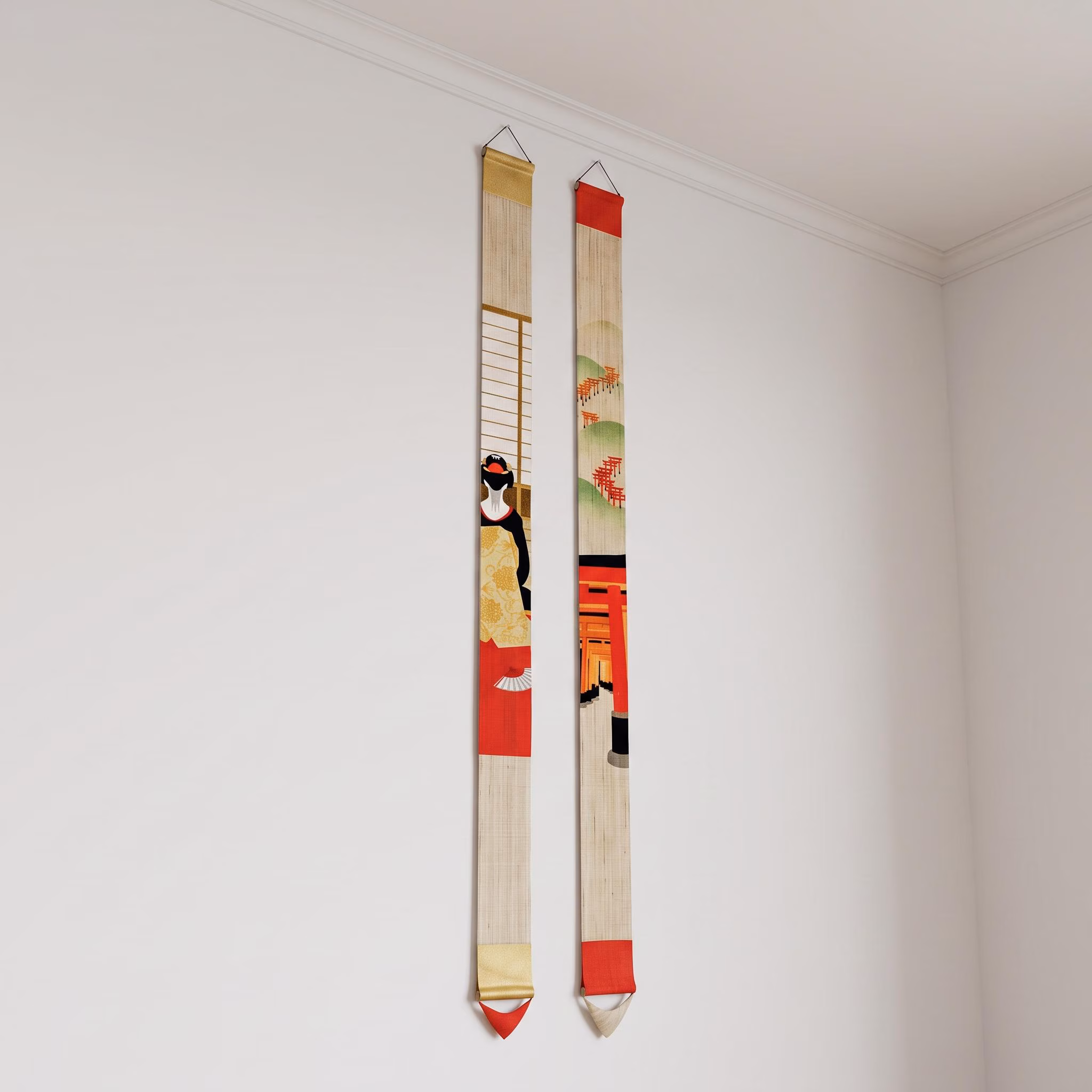 100％ Linen Long and Narrow Japanese art tapestry, Modern Wall hanging,Japanese hanging, Kyoto woman Maiko, Japan kawaii gifts,
