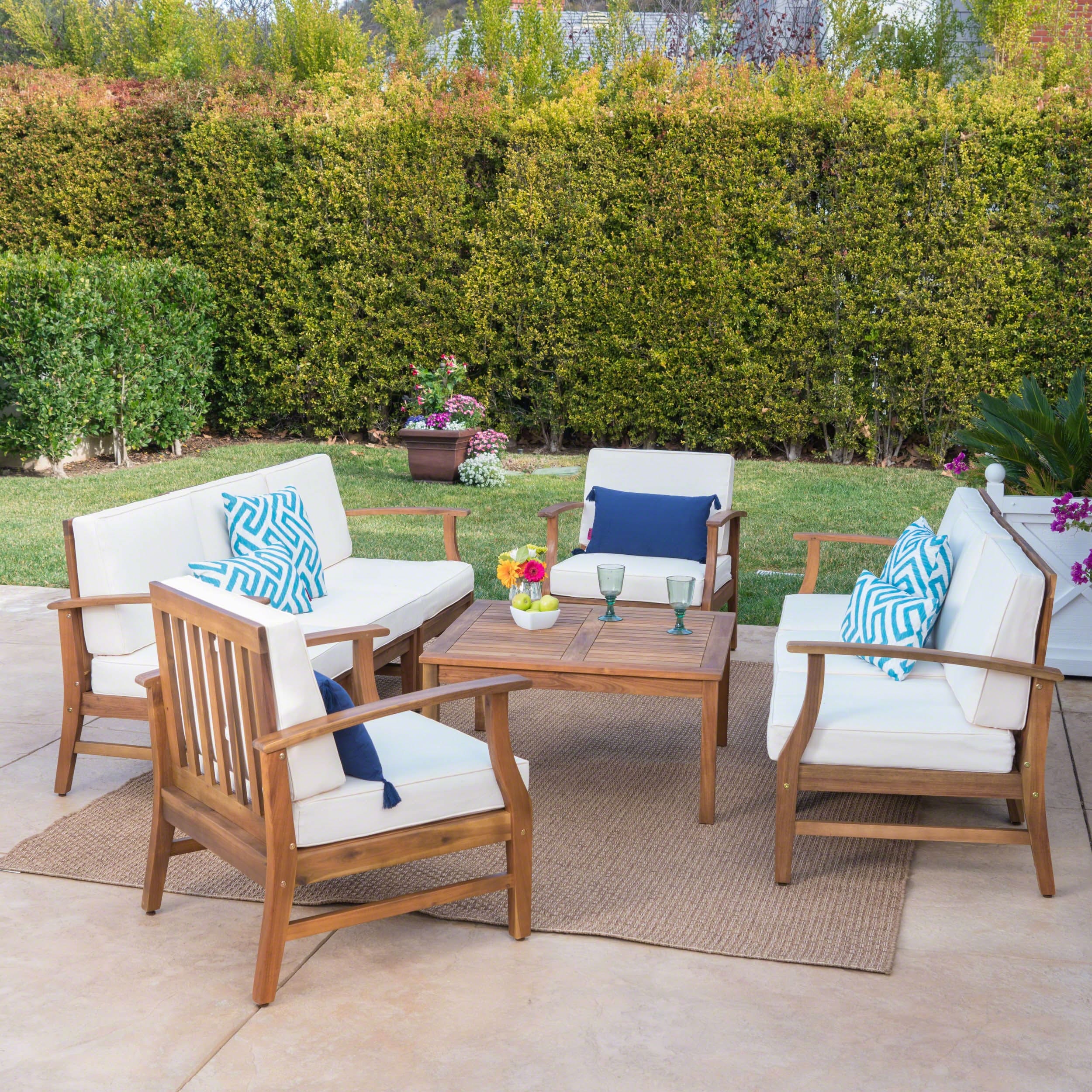 Perla Outdoor Acacia Wood 9-piece Sofa Set by Christopher Knight Home