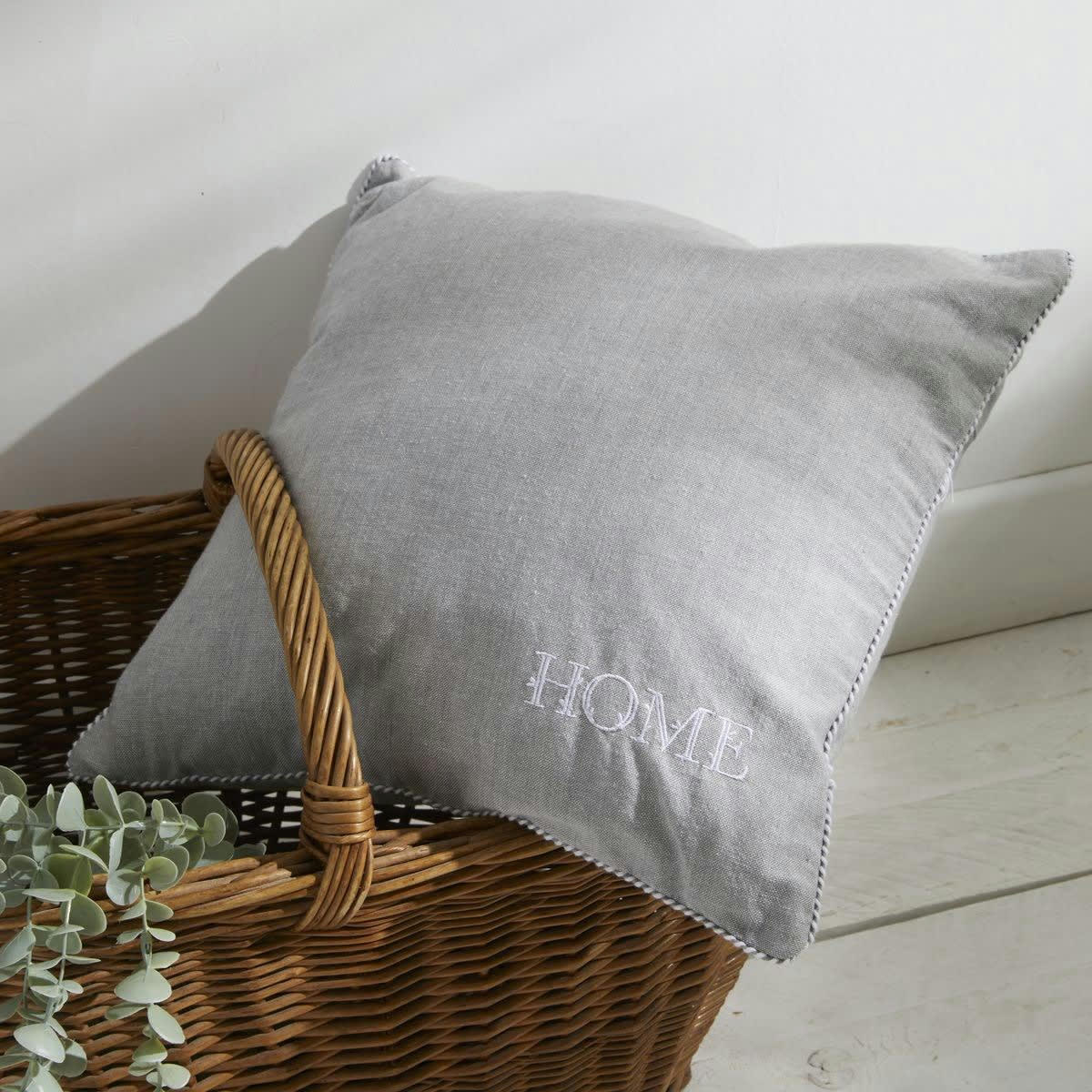 CHARME - Coussin déhoussable avec broderie en coton gris 40x40