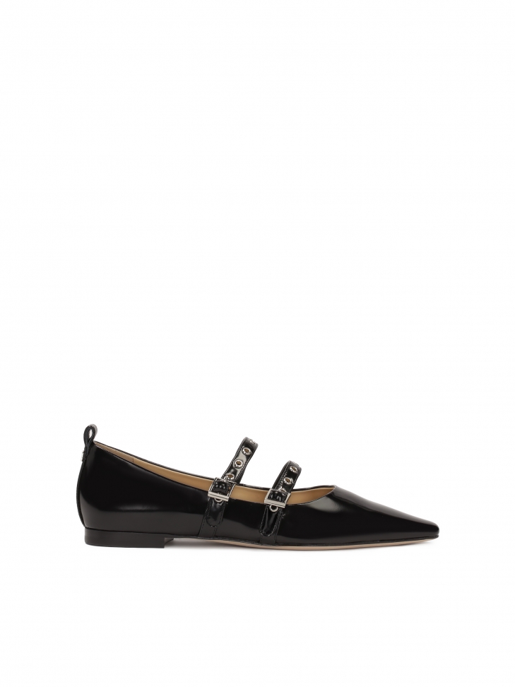 Black flat sole pumps with two straps