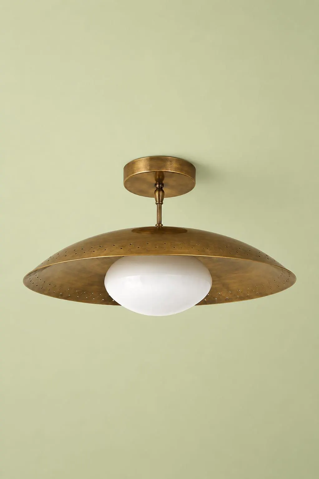 Mid-Century Modern Brass Perforated Flush Mount Ceiling Light