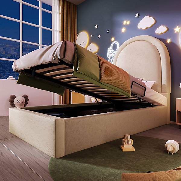 Lit rembourré pour enfant 90 x 190 cm motif cosmos beige Blackcolors