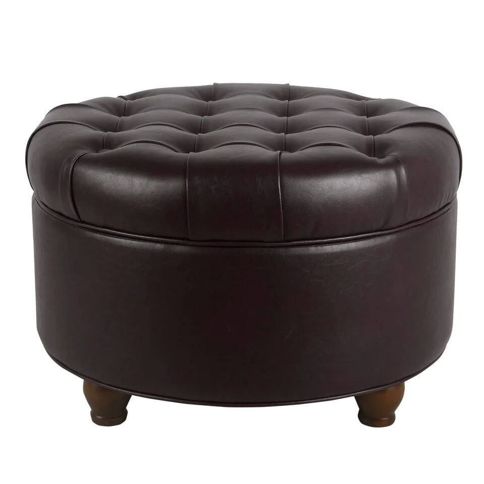 Copper Grove Lamentin Tufted Faux Leather Round Storage Ottoman