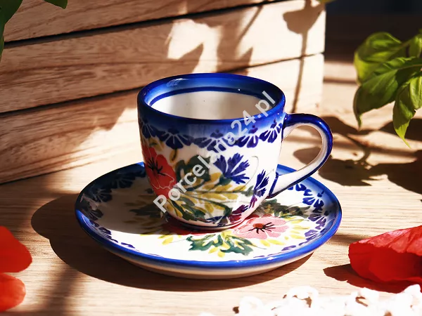 Filiżanka ze spodkiem do espresso 0,11 L / 12,5 cm Bolesławiec - Maki Smolińskiej gat. I