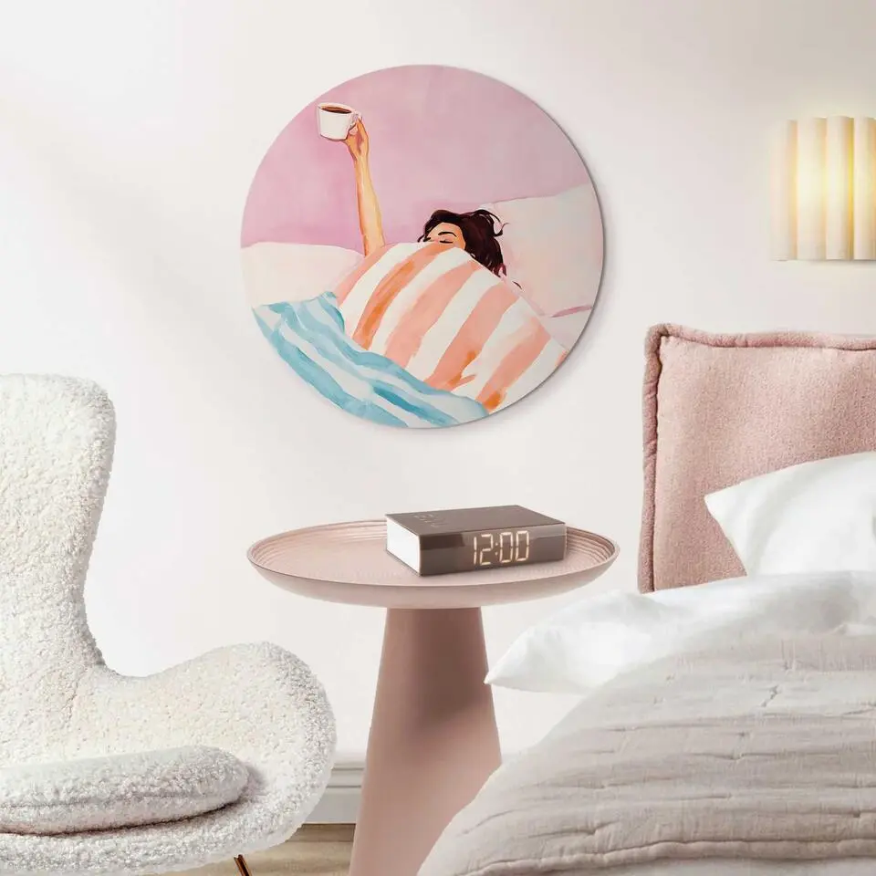 Glasschilderij Koffie in bed - &Oslash; 50 - Roze