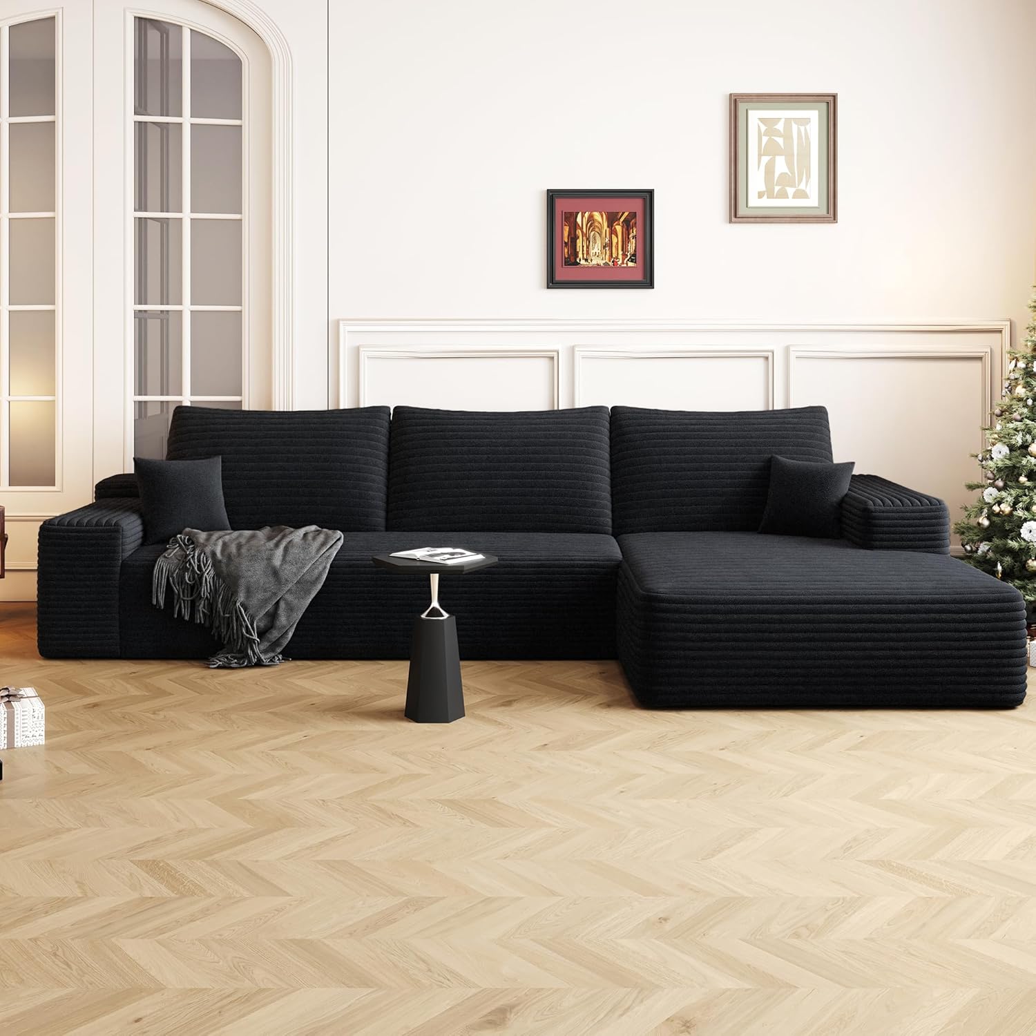 108 Sectional Couches for Living Room Modern Modular Sofa with L-Shape Couchs Upholstered Boneless Couch Deep Seat Sectional Couch with Chaise (Black, Right Facing Chaise+2Seaters)