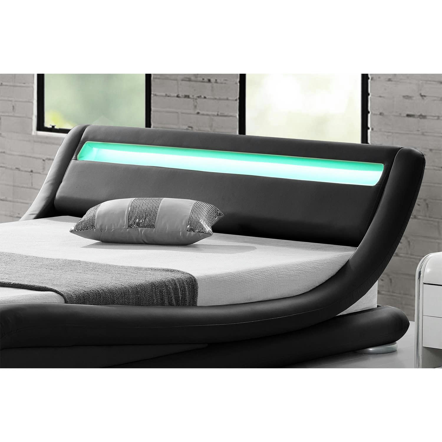 SEATTLE - Structure de lit avec LED 140 x 190 cm en PU noir