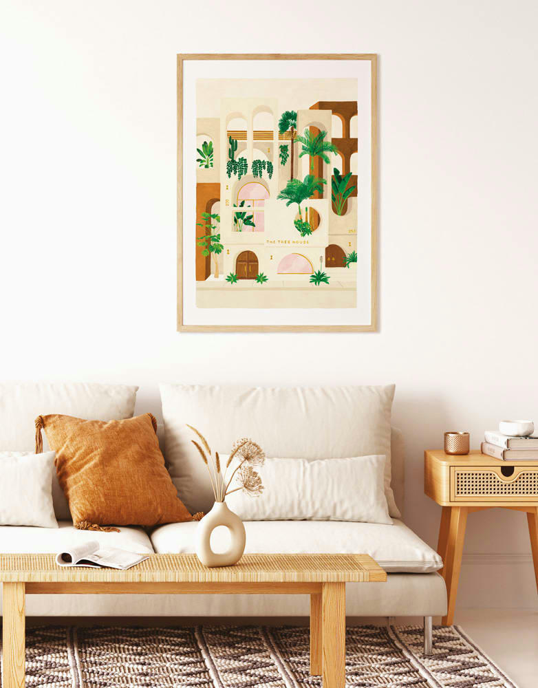 - Affiche illustrée d'une maison de Tulum au Mexique 30x40 cm