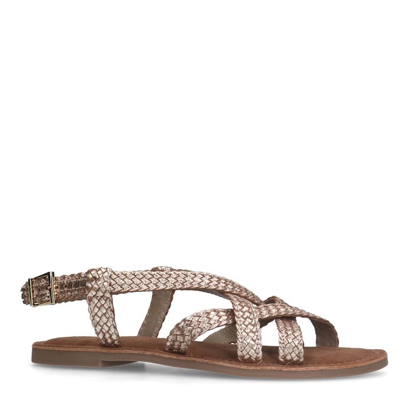 Manfield Gevlochten gouden sandalen