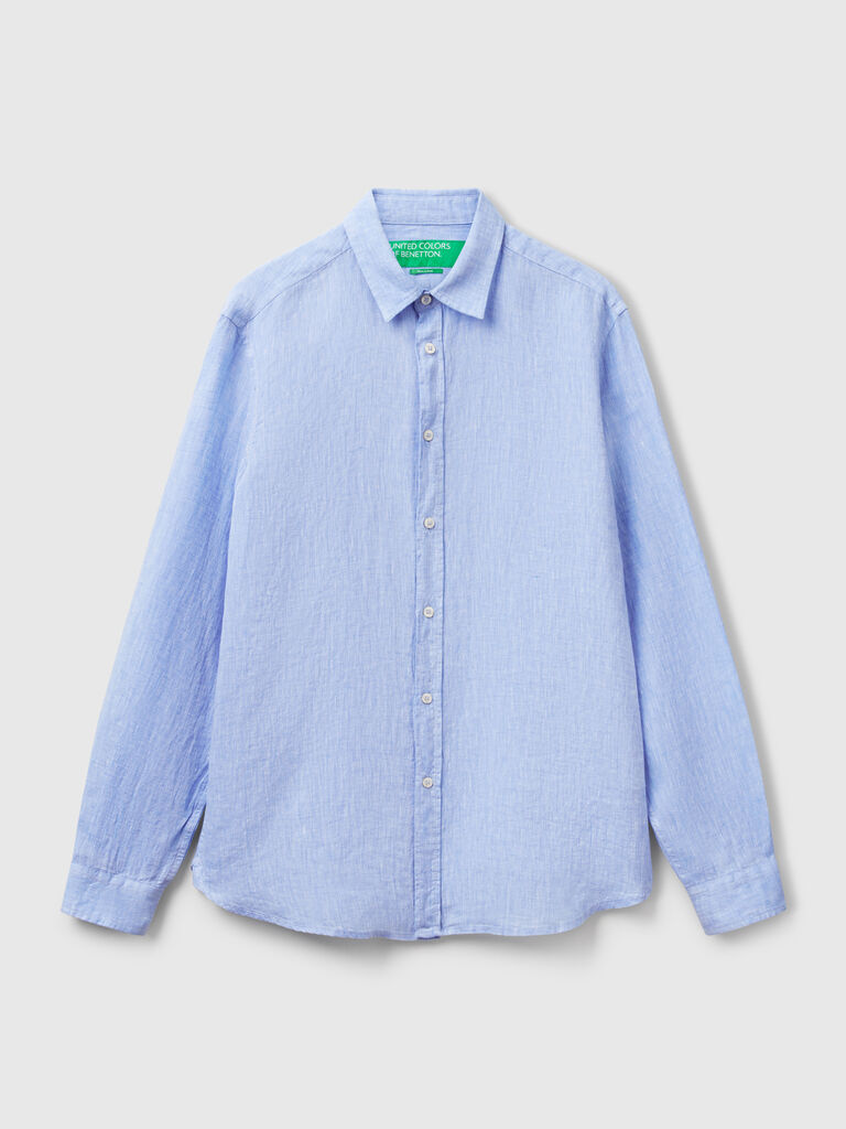 Light blue patterned shirt in pure linen