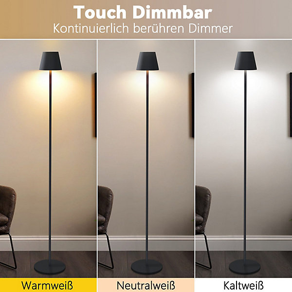 NETTLIFE LED Lampadaire Noir Moderne Dimmable 125cm 3 températures de couleur USB Salon