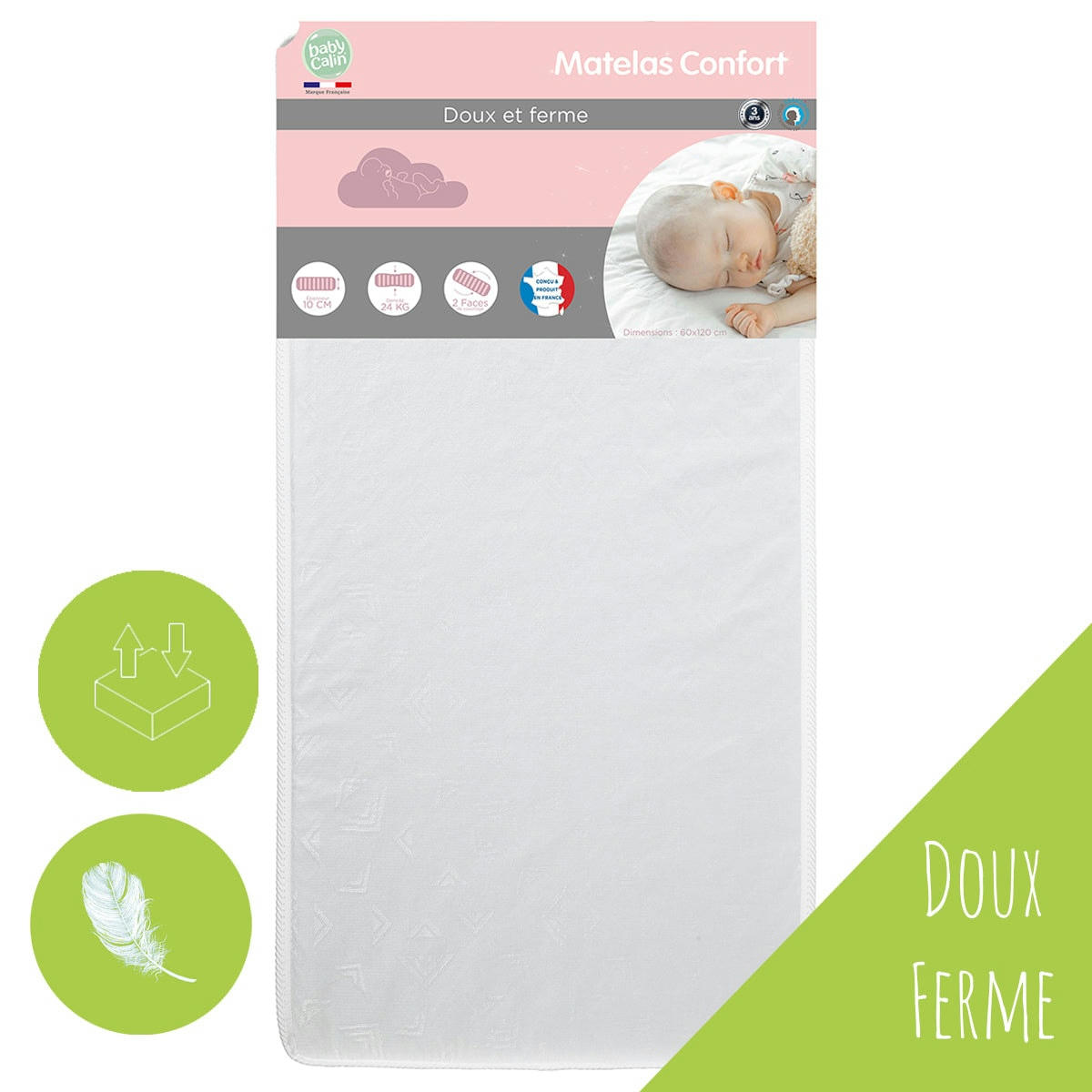 CONFORT - Matelas bébé blanc en polyester 60x120 cm