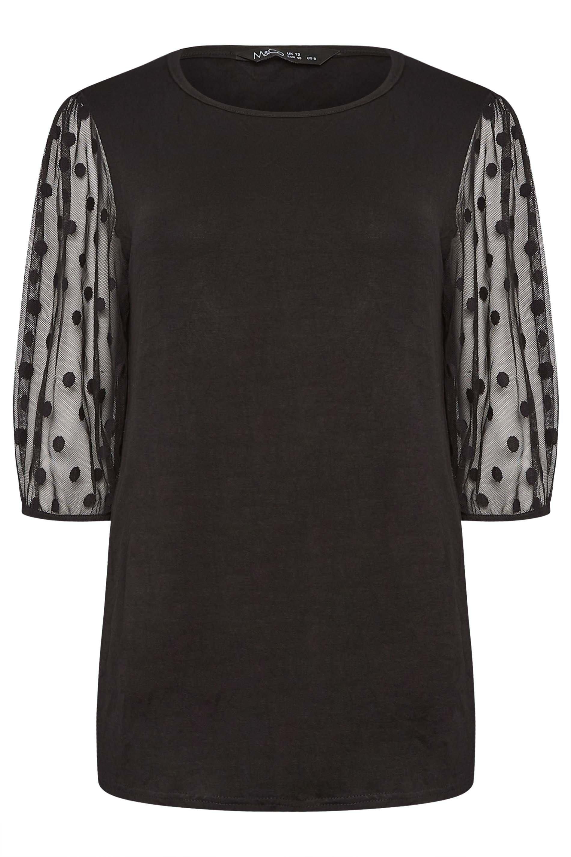 M&Co Spot Mesh Sleeve Top