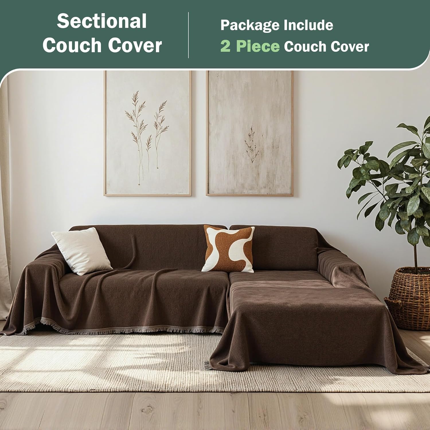 MEETSKY Sectional Dogs Couch Covers, 2 Pieces Sofa Cover for L Shape, Washable Couch Cover for 3-4 Cushion Couch Sofa Pet Friendly, Furniture Protector (XX-Large, 71x118+91x134, Dark Chocolate)