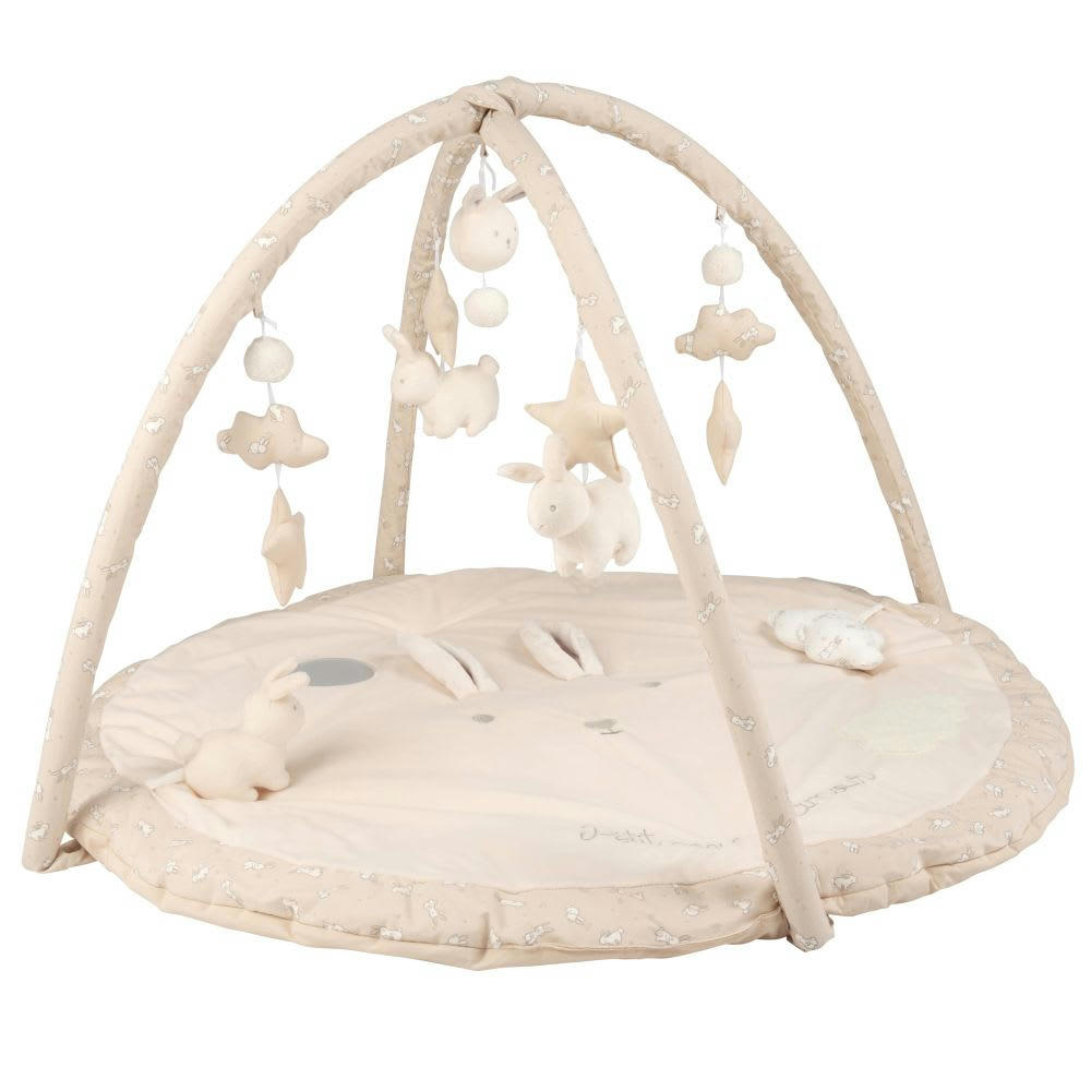 BULLE - Tapis d'éveil bébé rond écru, blanc et taupe D90