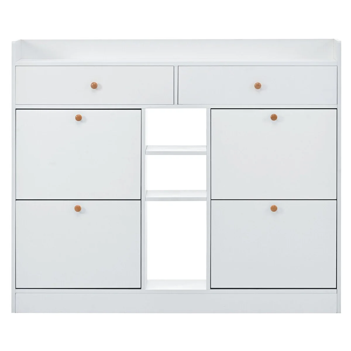 Modern White Two-tier Shoe Cabinet with 4 Flip Drawers - 9.4W x 47.24H x 50.7D