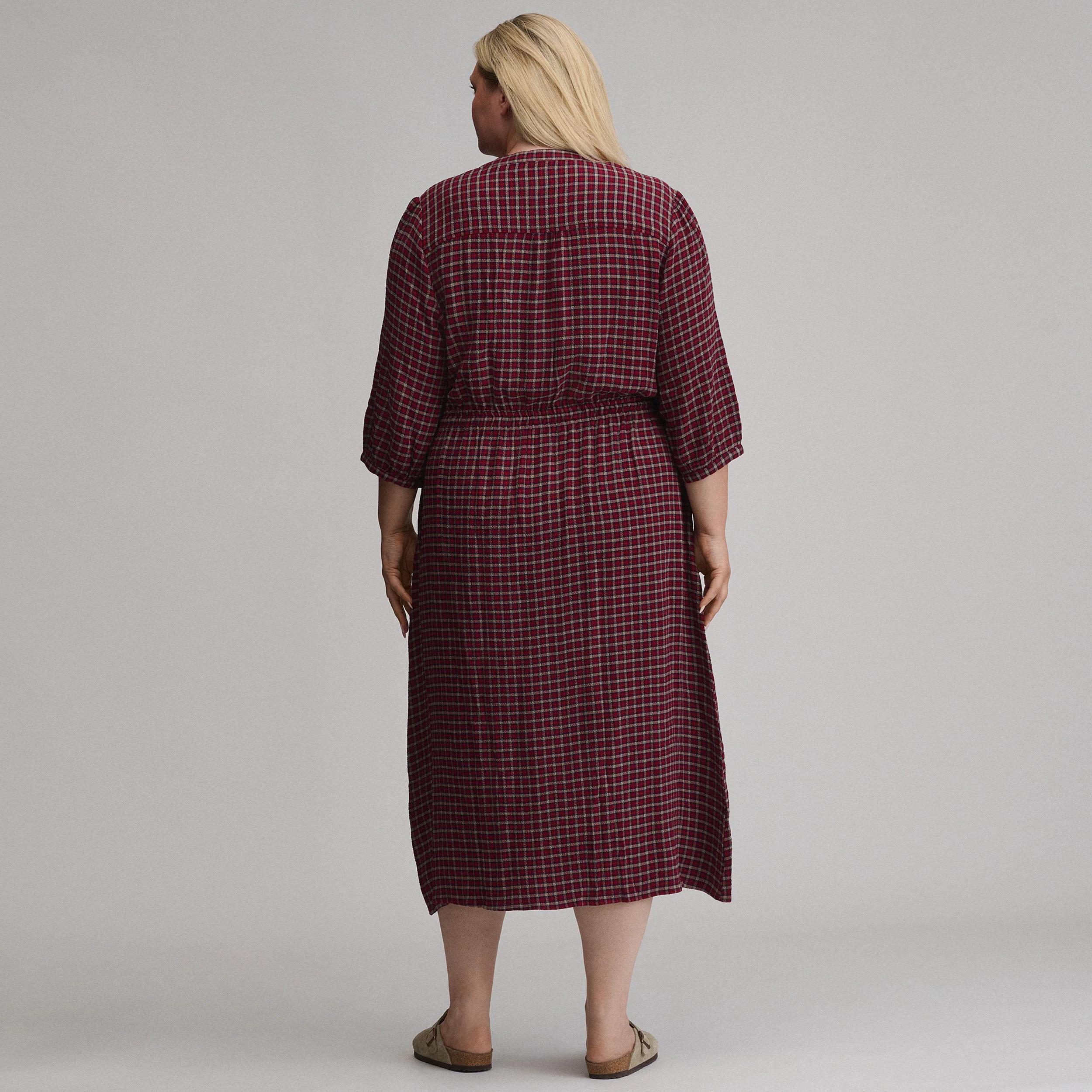 Women's Plaid Button Front Belted Midi Dress