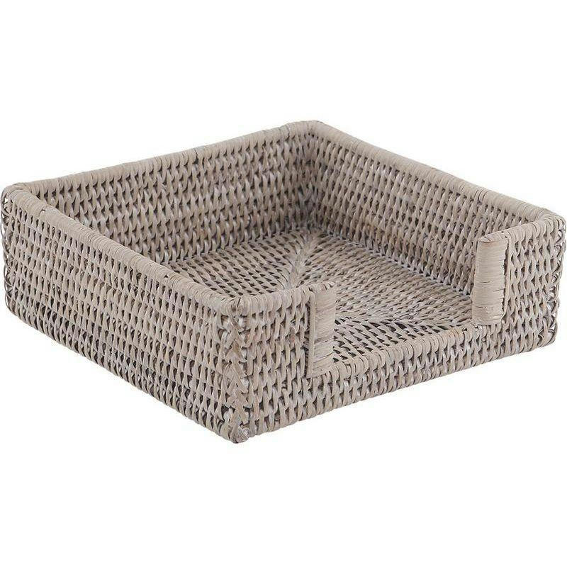 - Porte-serviettes en rotin patiné blanc 20 x 20