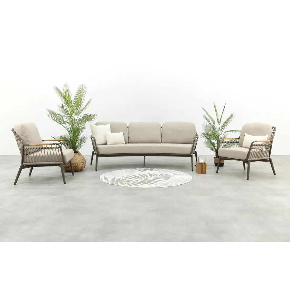 VDG Tenerife rope stoel-bank loungeset - Terre/Teak