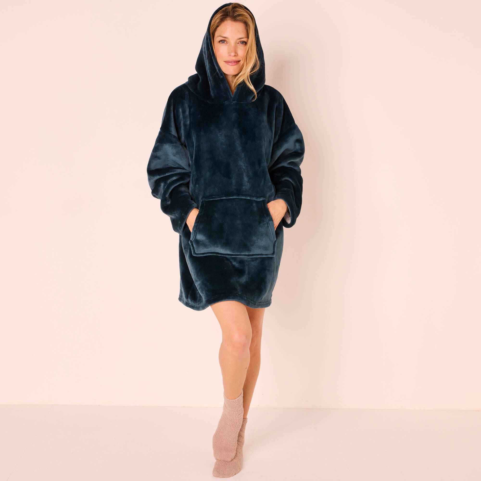 Plaid-sweat polaire à capuche doublé sherpa