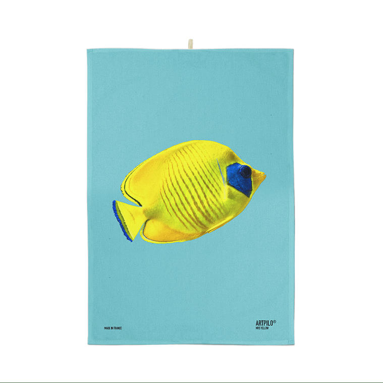 - Torchon déco poisson coton bleu