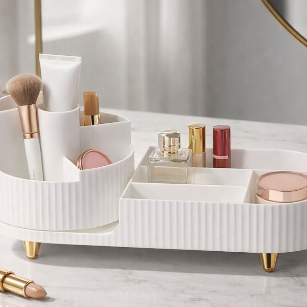 Obrotowy organizer na kosmetyki z 9 przegródkami Beauty Luxe biały