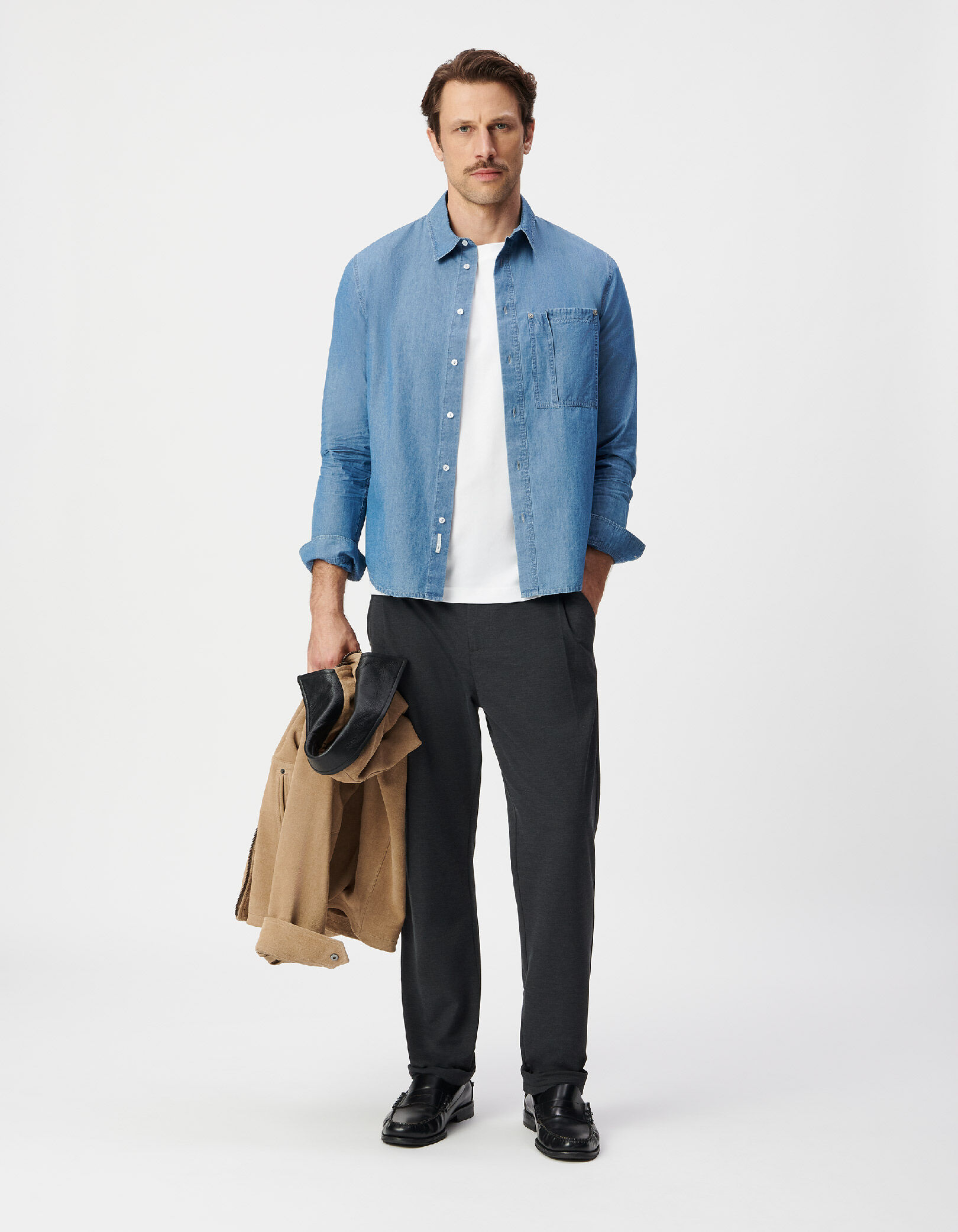 Chemise regular bleu chambray poche asymétrique Homme