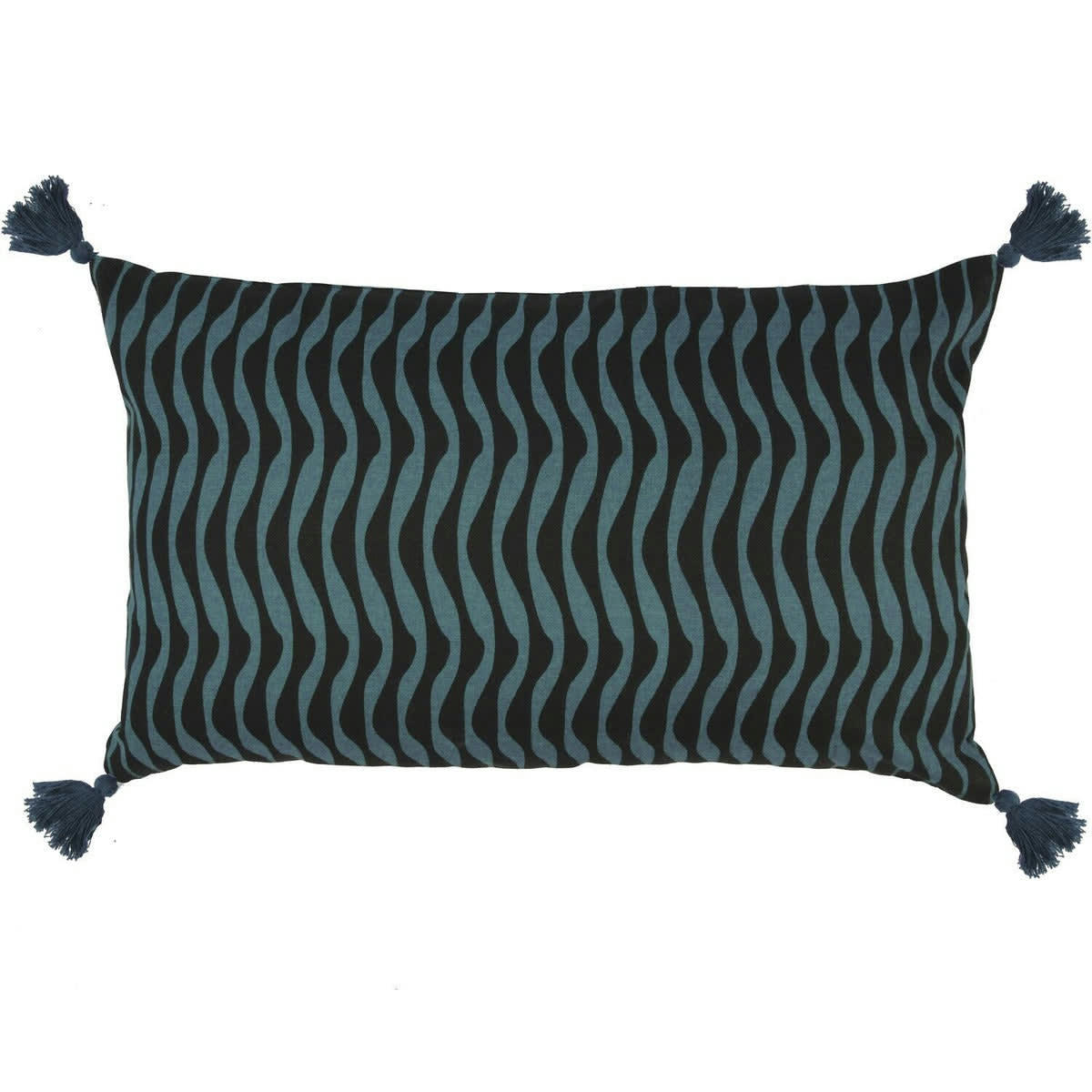 ZIGZAG - Housse de coussin coton  50x30 noir / bleu pétrole