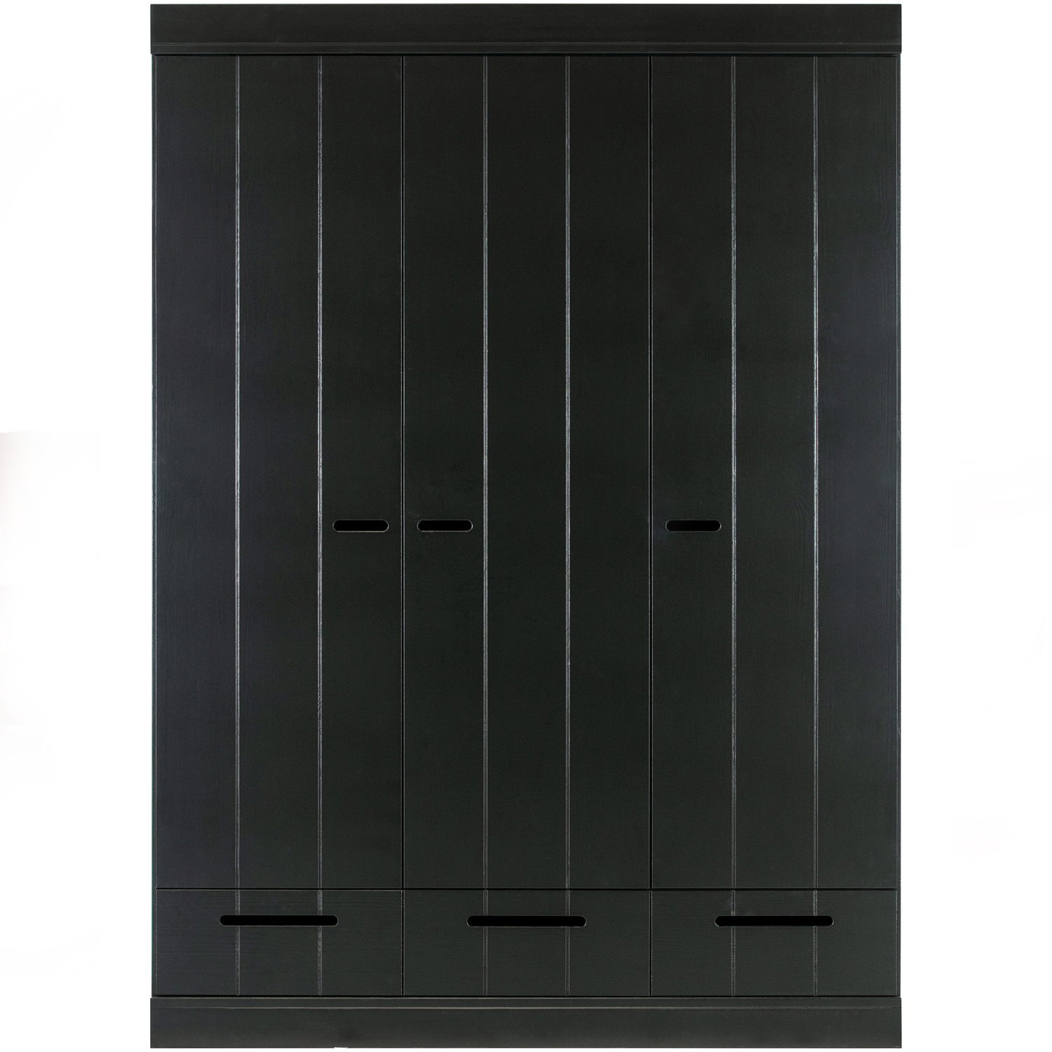 WOOOD kledingkast 3-deurs met lade Connect - Grenen - Zwart - 195x140x53