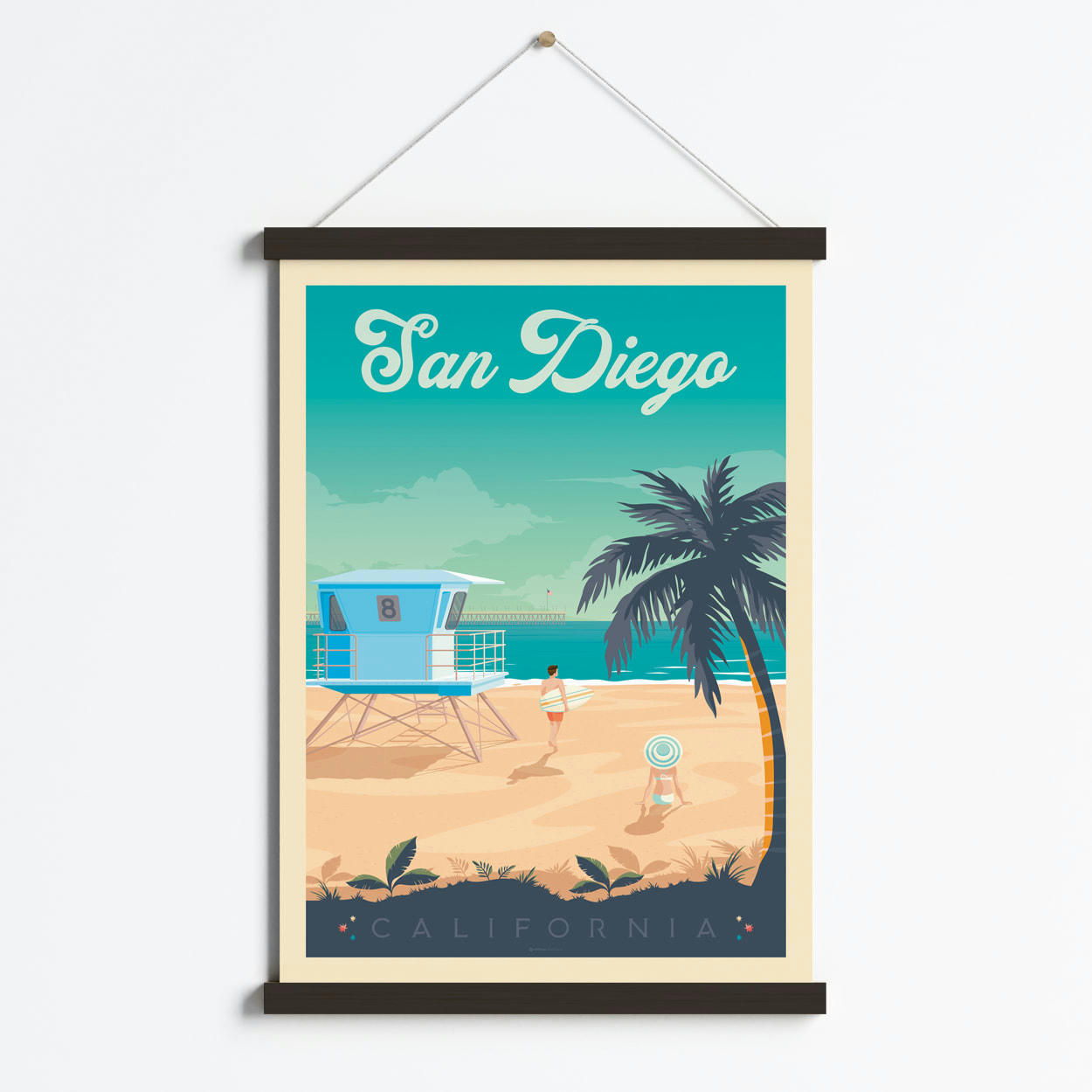 - Affiche San Diego Etats-Unis + Cadre Magnétique (Bois Noir) 50x70 cm