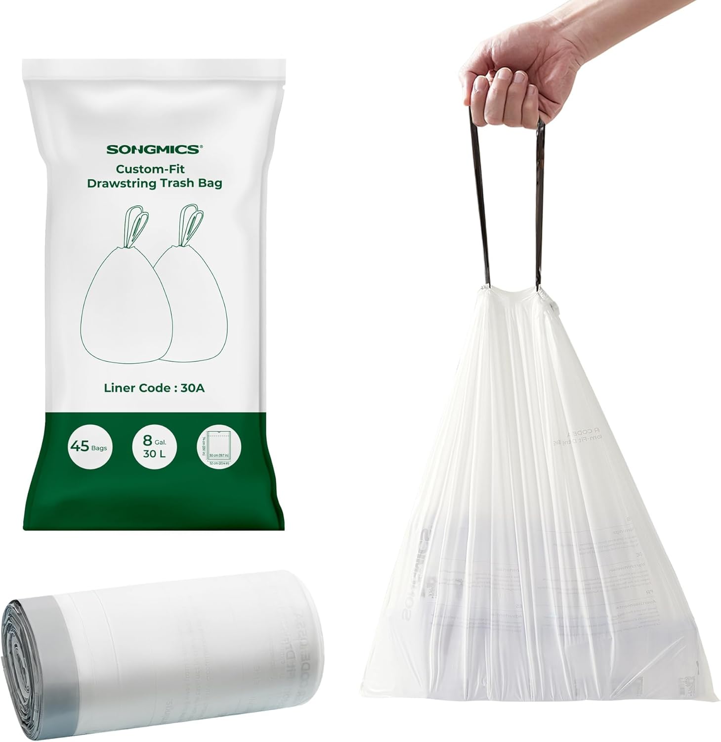 SONGMICS Trash can garbage bags, drawstring kitchen garbage bags, pre-sorted