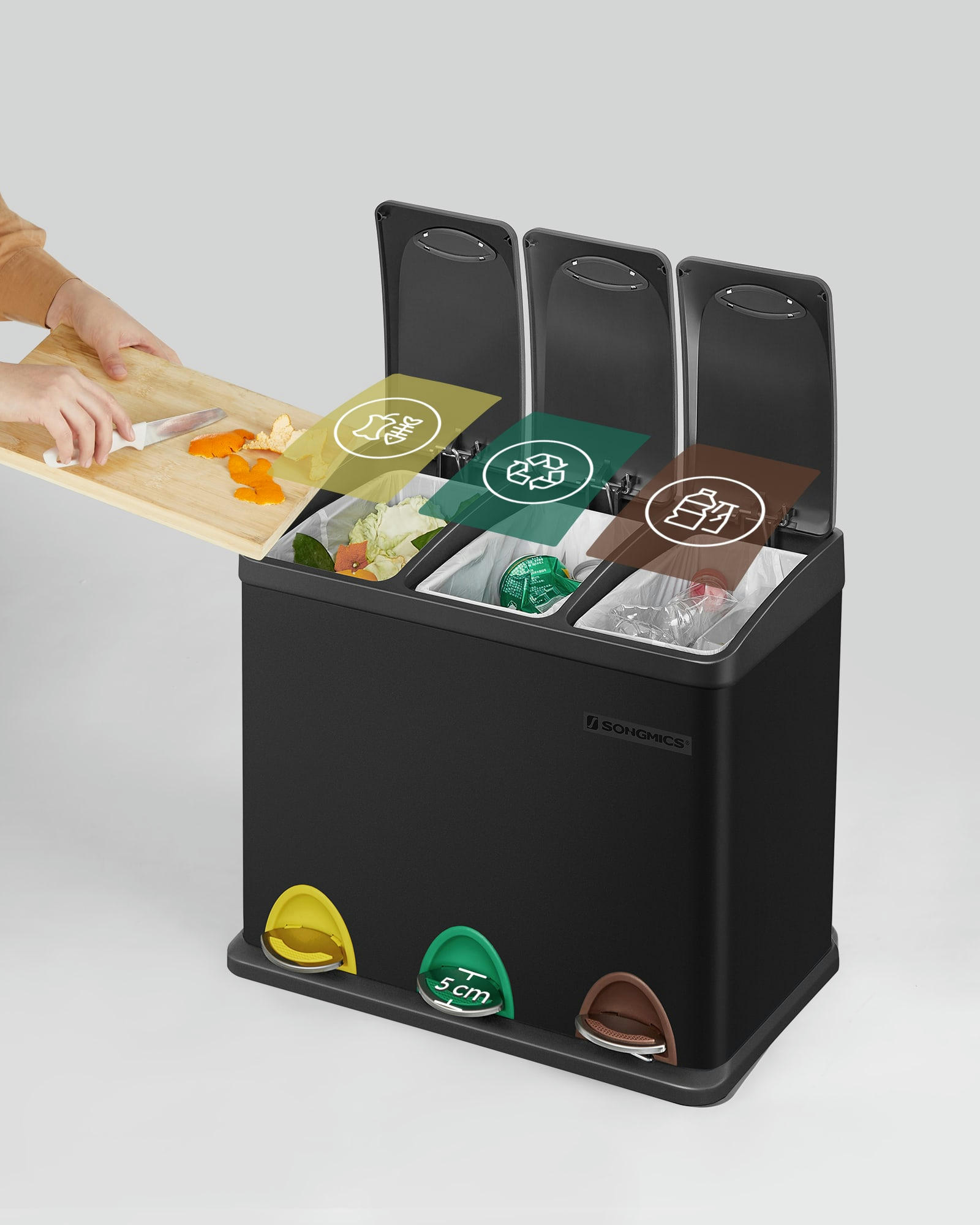 - Poubelle de tri 3 x 8L acier noir