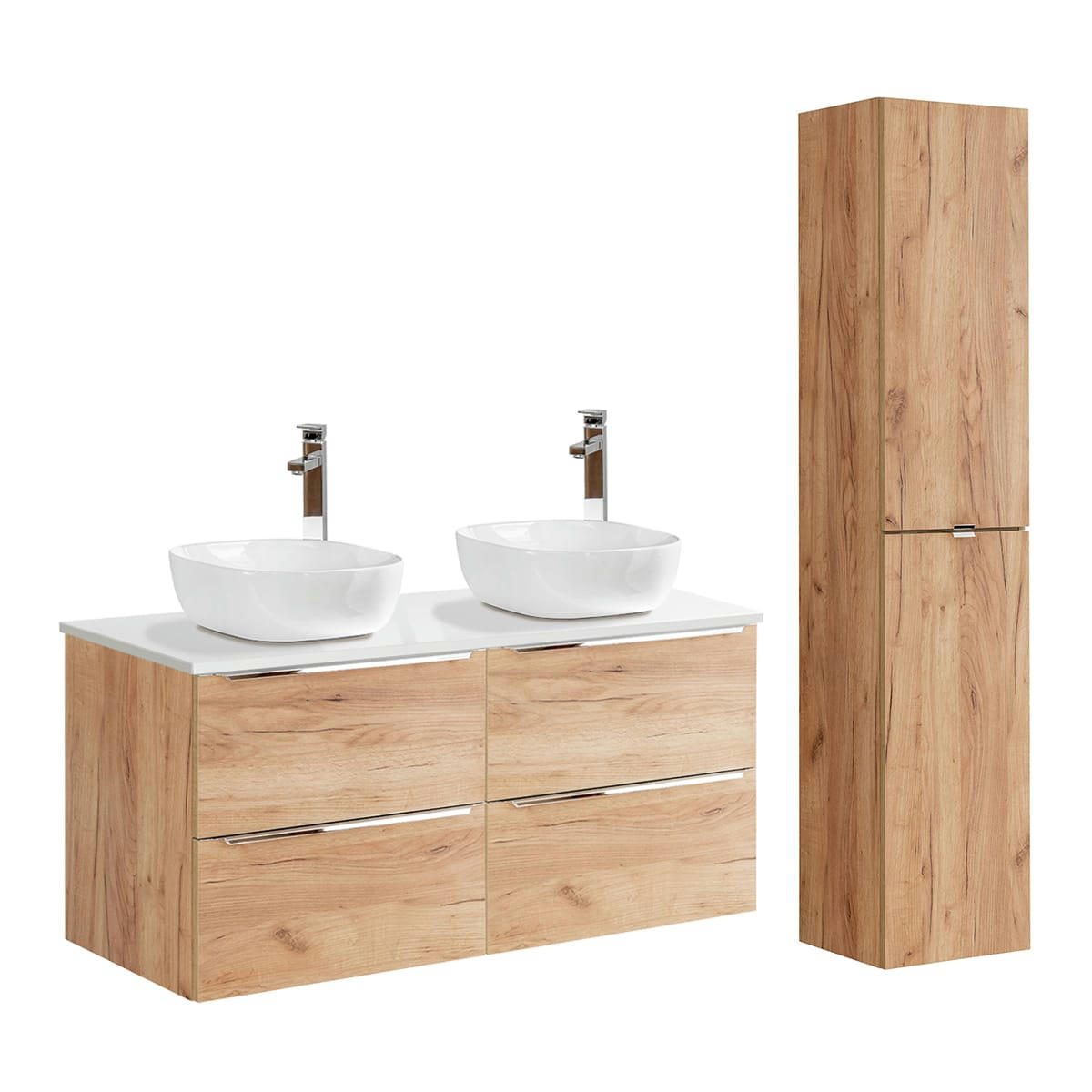 - Ensemble meuble double vasque 120cm et colonne stratifiés naturel