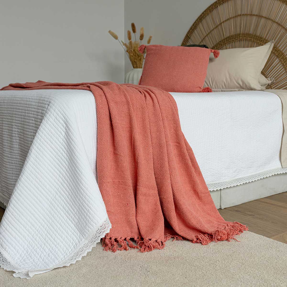 Manta CAPRI rosa com franja 180x220cm