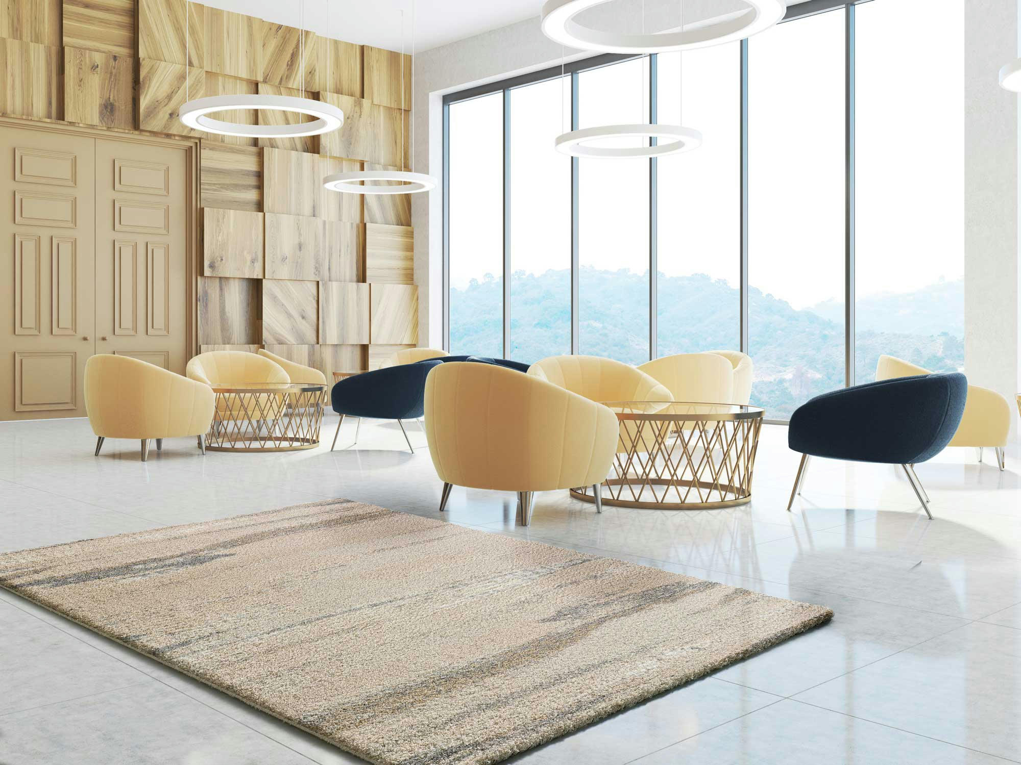 ENYA - Tapis shaggy aux textures mélangées beige, 080X150 cm