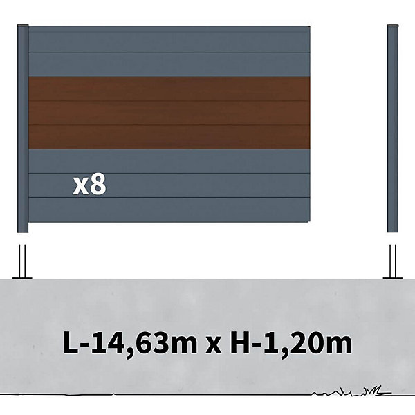 Kit clôture aluminium sur muret poteau sur platines - BAHIA &CRUZ Ipé H-1,2m