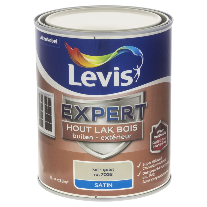 Laque Expert pour bois extérieur Galet satinée 1 L LEVIS