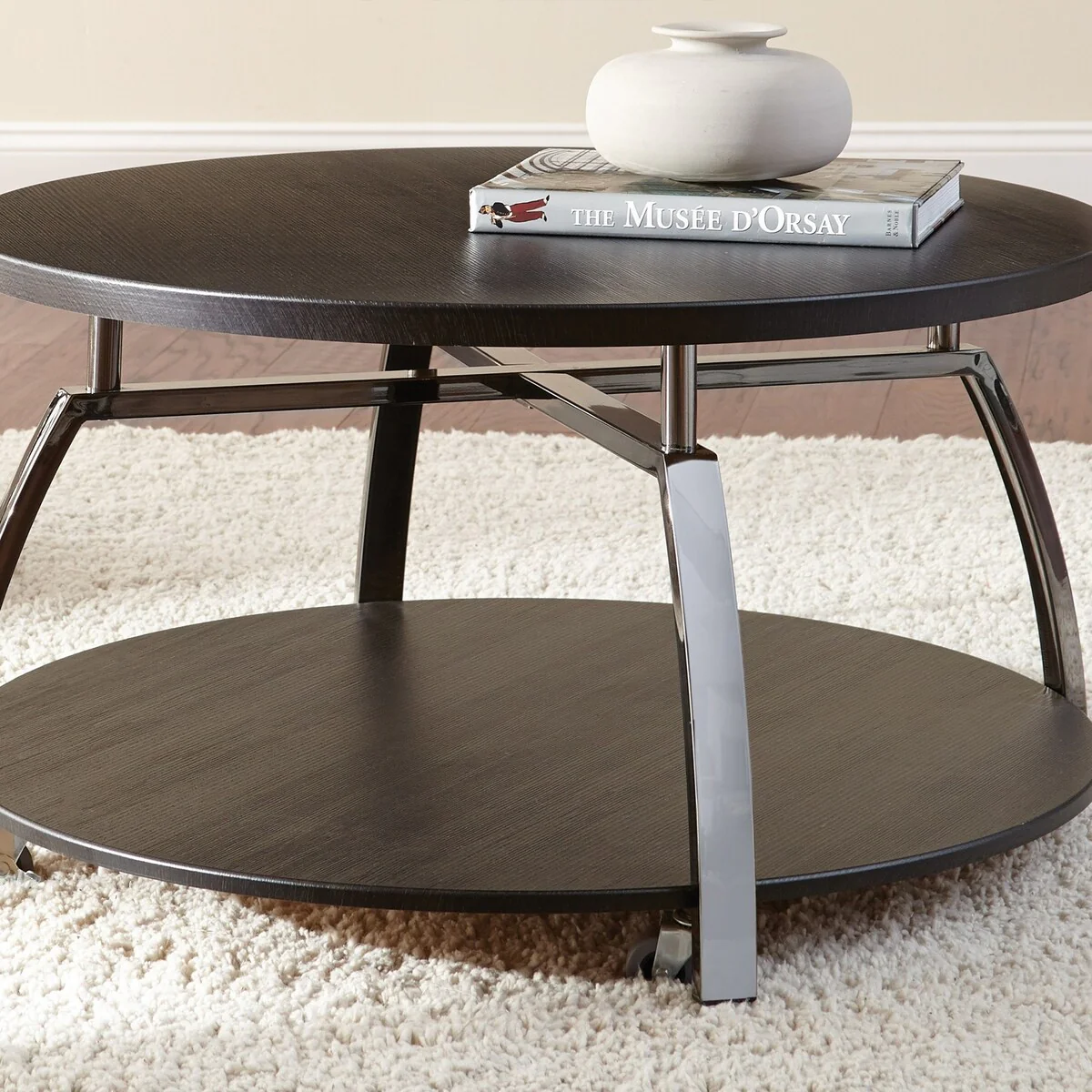 Elegant Round Shapes Cocktail Table with Casters