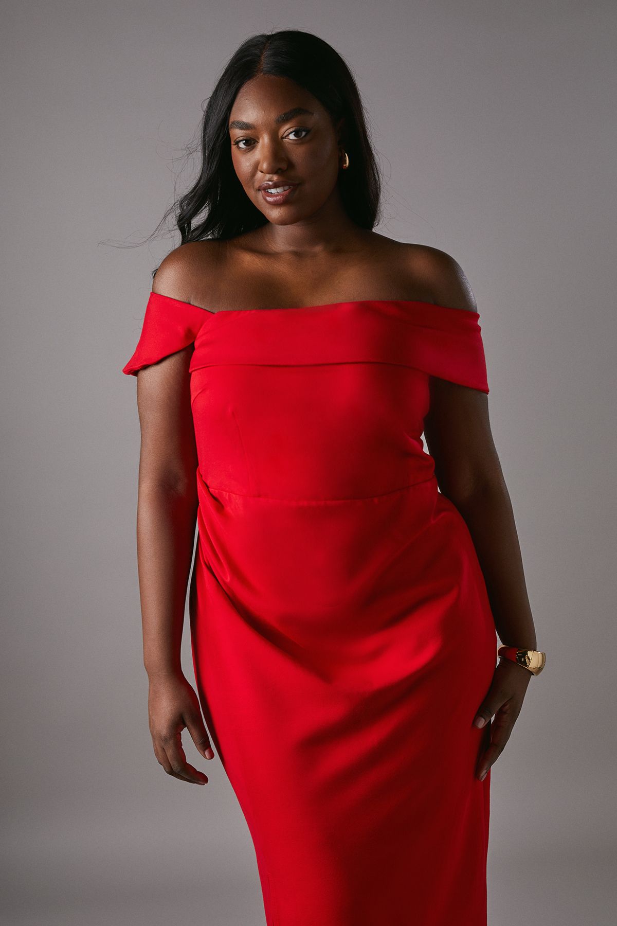 Coast Plus Cold Shoulder Ruched Detail Midi Dress