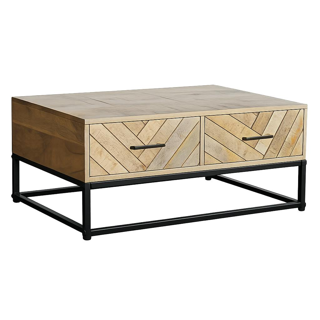 Table basse en bois de manguier 2 tiroirs BRIX