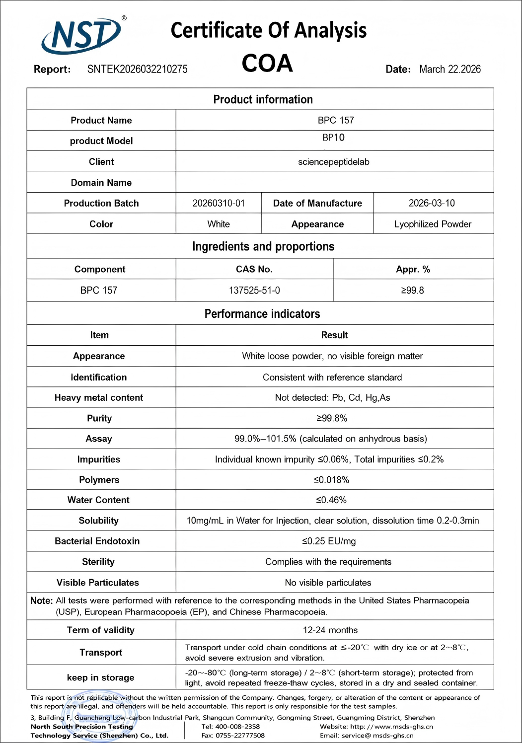 NOVABIO BC10 - BP10 - BPC-157 (Body Protection Compound 157) 10mg × 10 Vials product image