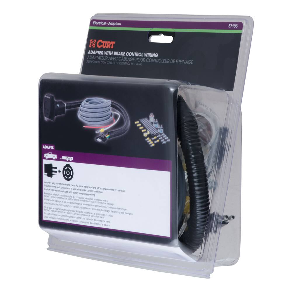 CURT 57186 4-Way Flat Vehicle & Trailer Electrical Adapter with Brake Controller Wiring