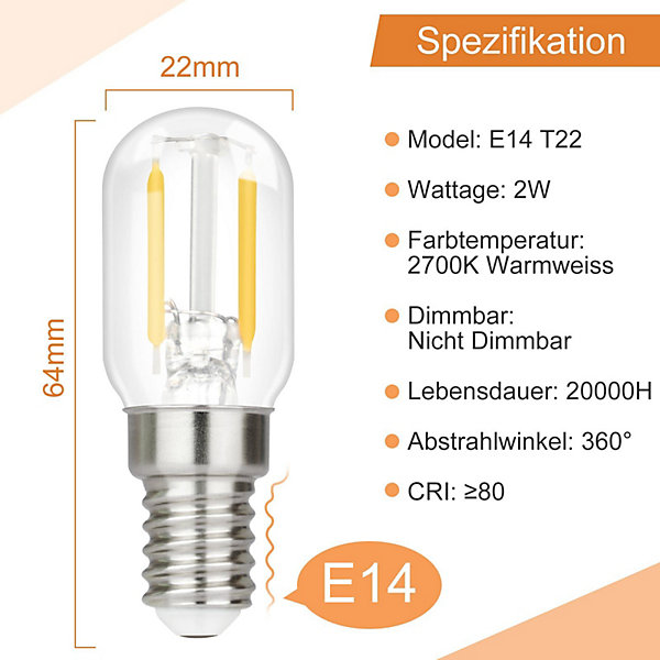 NETTLIFE Lot de 4 lampes LED E14 blanc chaud lampes vintage T22 rétro Edison 2 W 2700 K adaptées aux supports de lampe