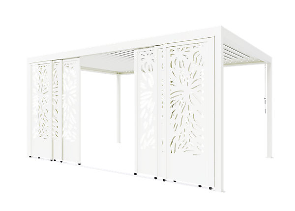 Paroi coulissante effet feuillage façade 5 m blanc RAL 9010 pour pergola Salto Alumin'home