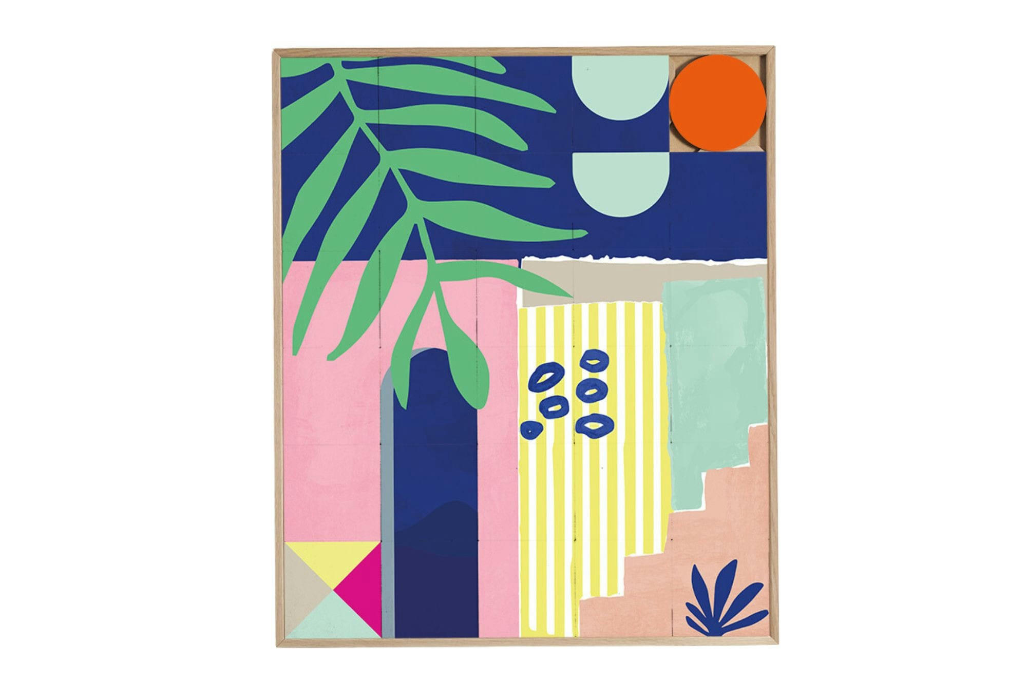 CLAPOTIS - Tableau en bois taquin esprit estival  63 x 78