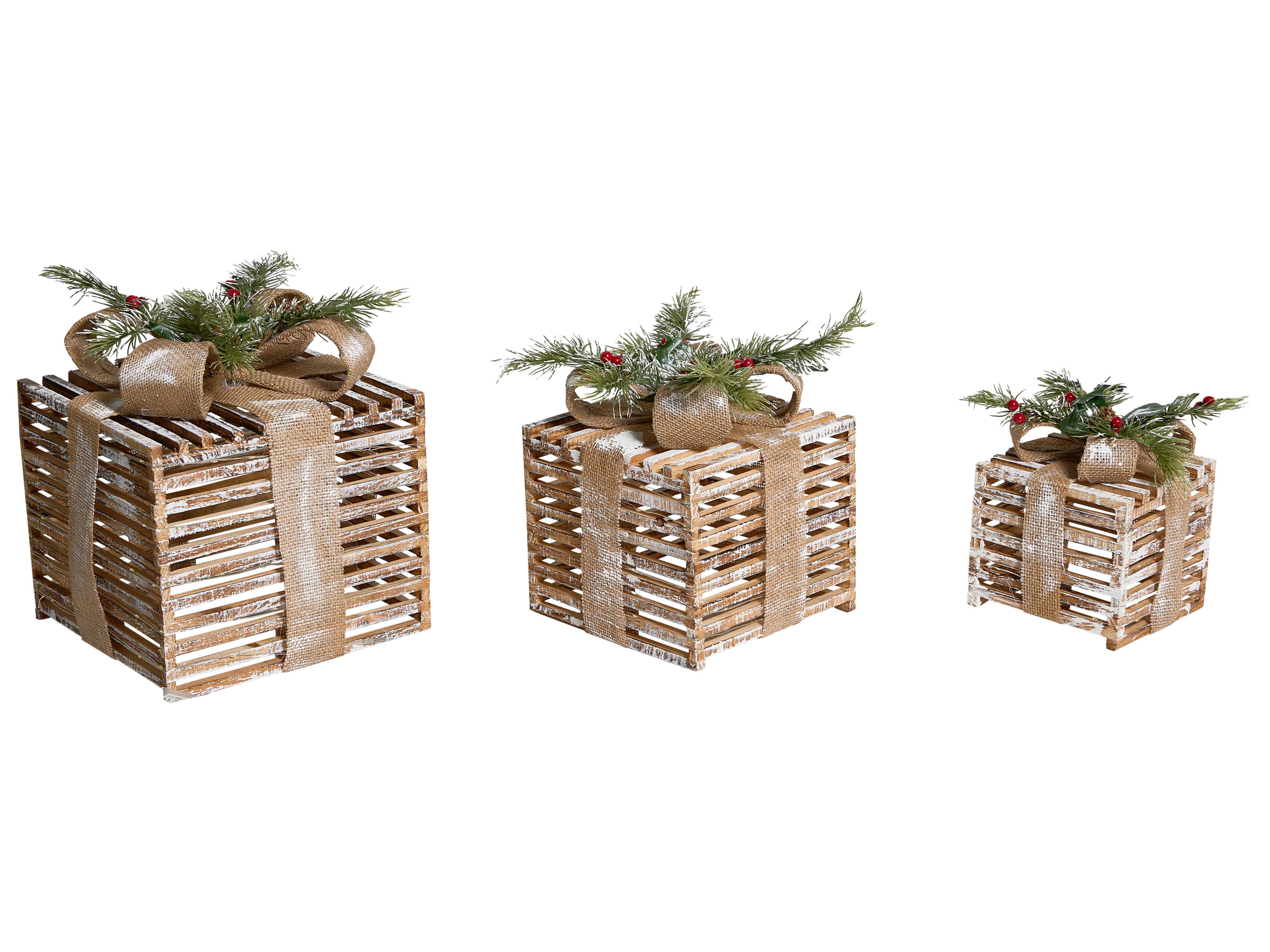 Set of 3 Christmas Decorations LED ROINE Christmas Gifts 15/20/25 cm Brown