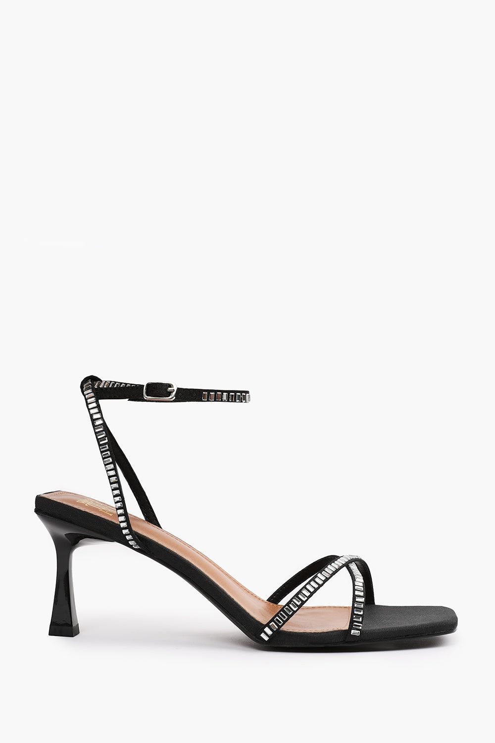 Where's That From Kenia' Square Toe Low Block Heel With Diamante Cross Over Strap Detail