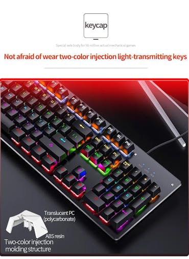 NNETM Caller Mechanical Keyboard - 104 Keys, Green Axis, Backlit, Wired USB, Black [Green Axis]
