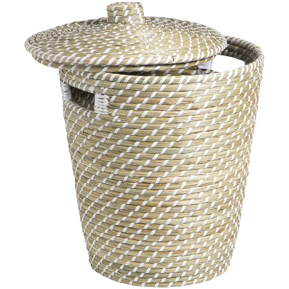 Mand met deksel Noa - naturel zeegras - 40x&Oslash;35x&Oslash;25 cm