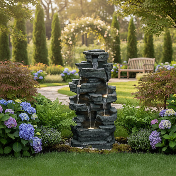 Fontaine Riviera Art-Pond 103cm avec LED et pompe 1100L/h - Gris rocher